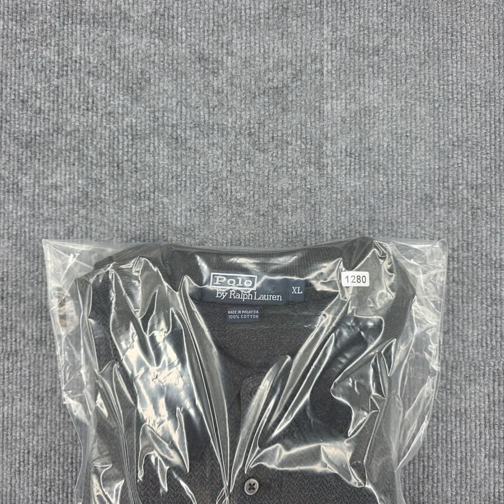 Polo Ralph Lauren Mens XL Charcoal Grey Herringbone Long Sleeve Polo Shirt
